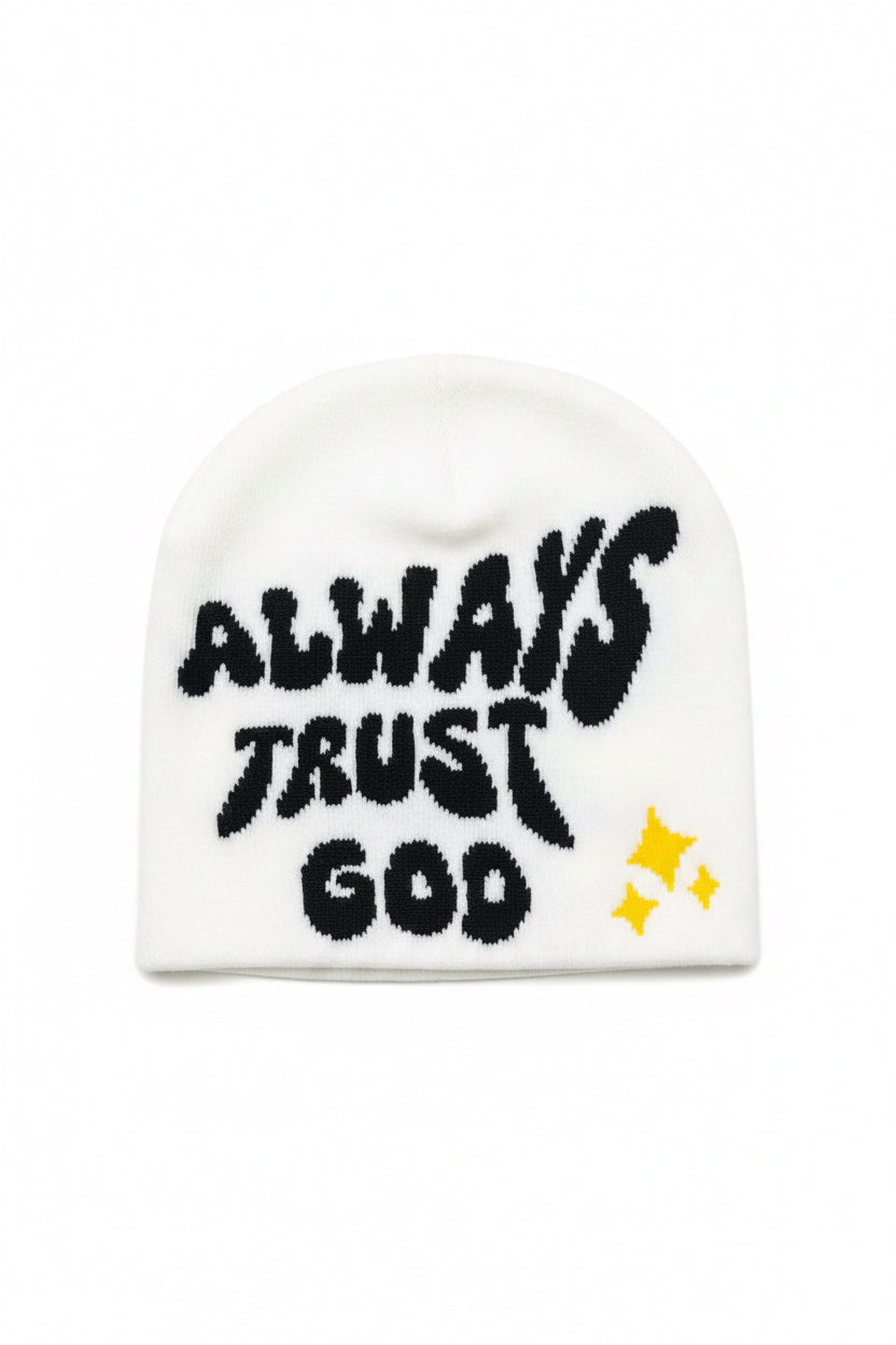 Always Trust God Beanie – White Acrylic